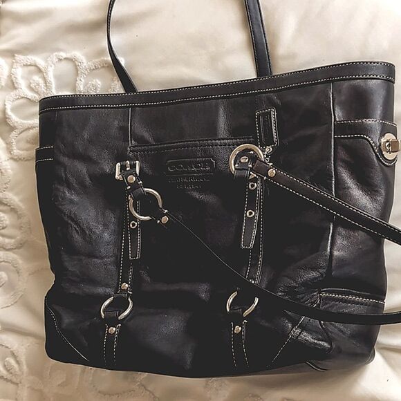COACH♣️Black Leather Tote Bag - Picture 15 of 16